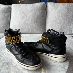 Moschino Black Sneakers with Gold Accents